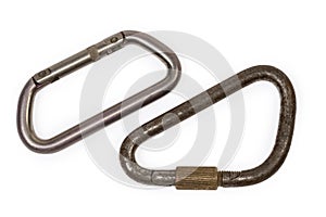 Top view of oval non-lockingÃ¢â¬â¹ and triangular locking carabiners photo